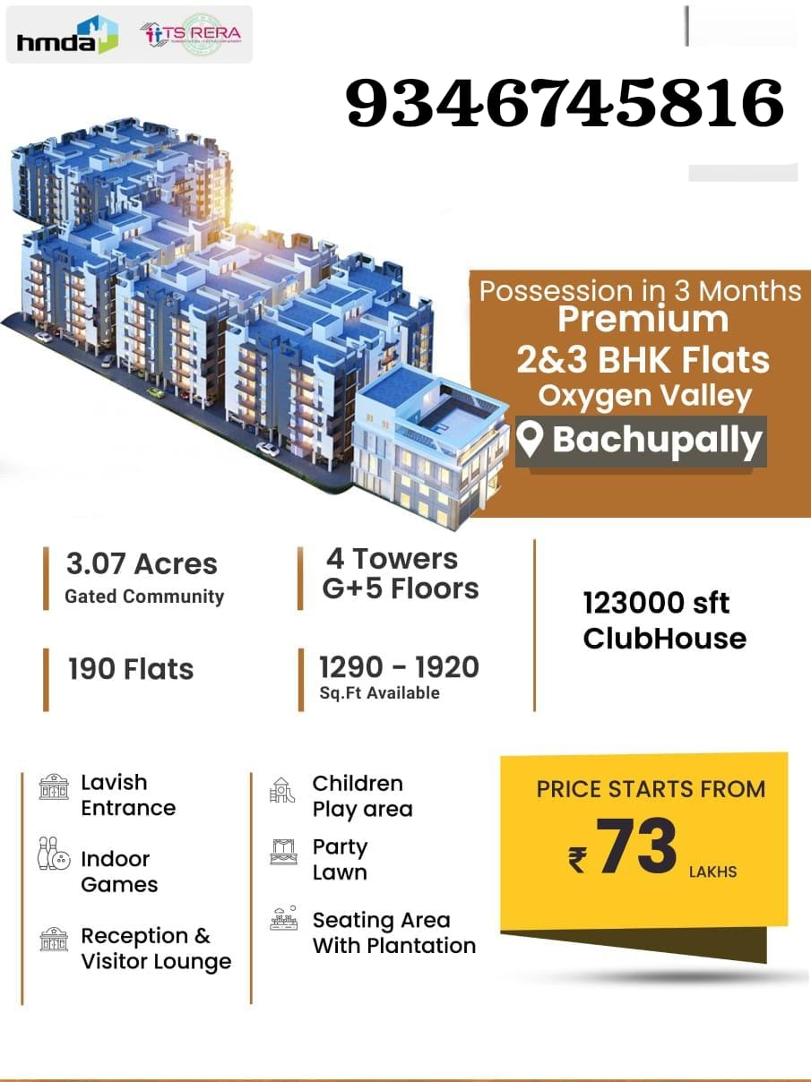 Hi-Rise Gated community flats @ Pragathi nagar (Adjacent to 6lane road and Reserved forest )